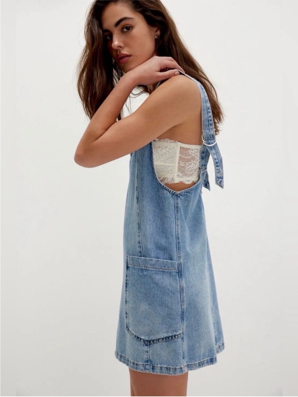 Free People High Roller Skirtall Dress Denim Follow Your Heart Blue L - Picture 5 of 6